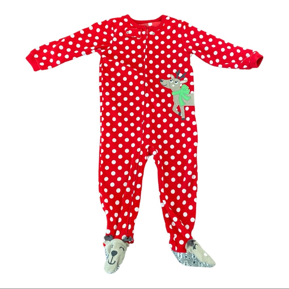 Carter’s 2T Red White Polka Dot REINDEER Footed PAJAMAS PJs Sleep